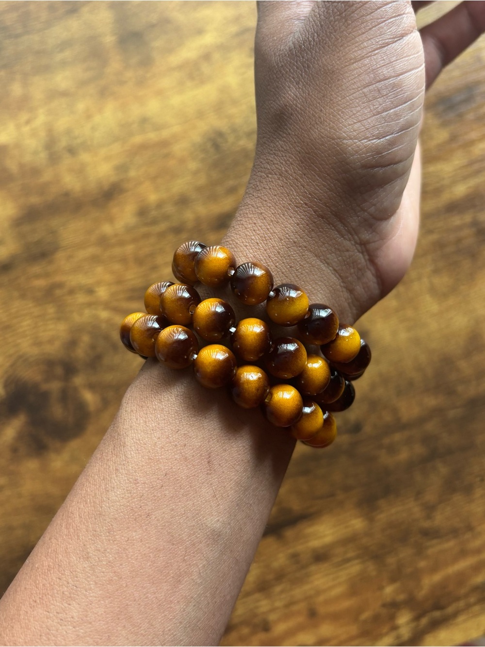 3pcs Tiger Eye Beaded Stretch Bracelets